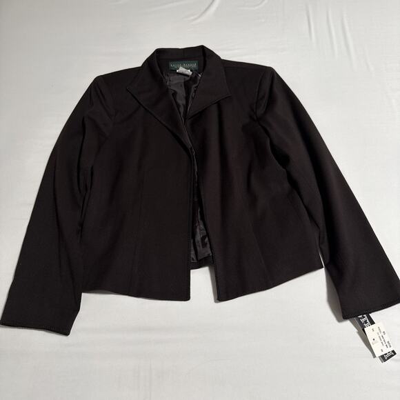 Harve Benard NWT SZ 10 Women’s Brown Wool Blend Open Front Jacket Blazer Stretch - Picture 1 of 12